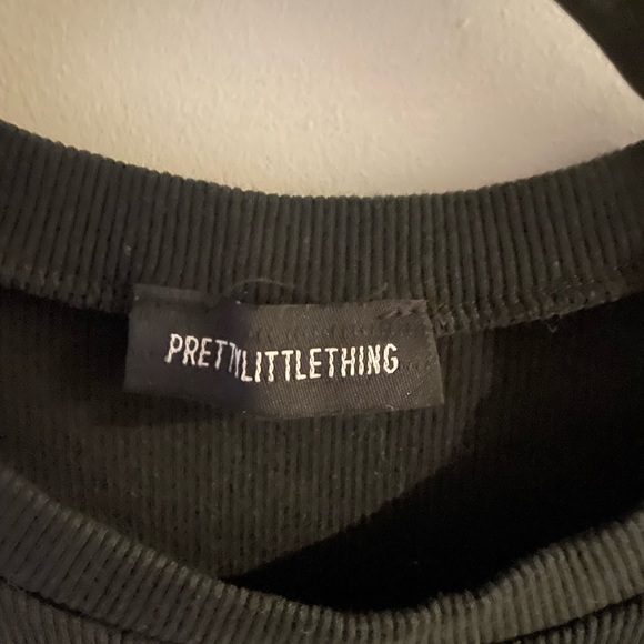 PrettyLittleThing Ribbed Bodysuit with Mesh Polka Dot Poof Sleeve M/L - Picture 3 of 5